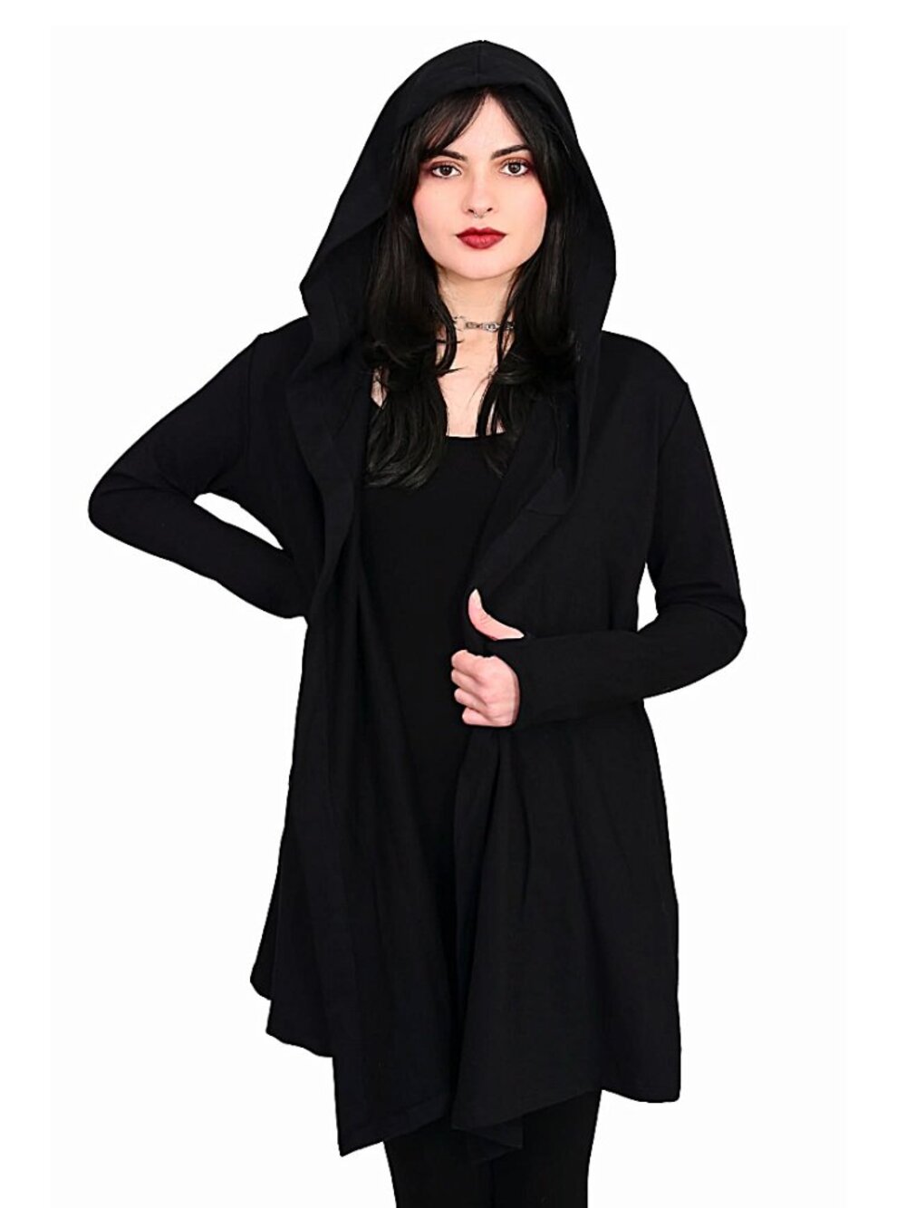 FOXBLOOD OG Reserve long sleeve black goth cardigan hoodie w/thumbholes